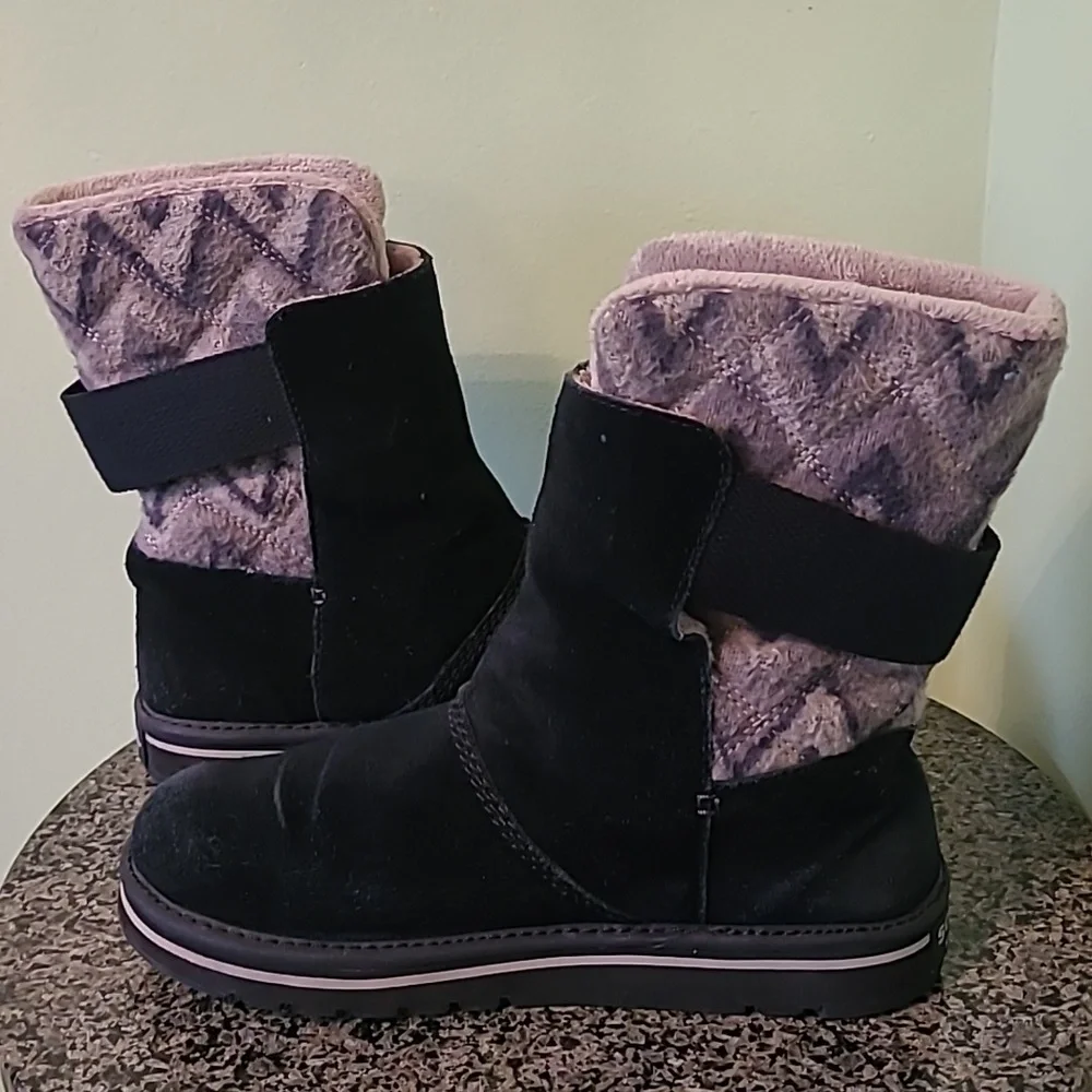 Sorel Newbie Short Boots Black Water-resistant Suede Leather Wmn 8.5 Winter Gray